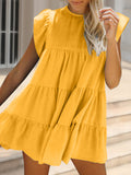 Ruched Round Neck Cap Sleeve Mini Dress - Flyclothing LLC