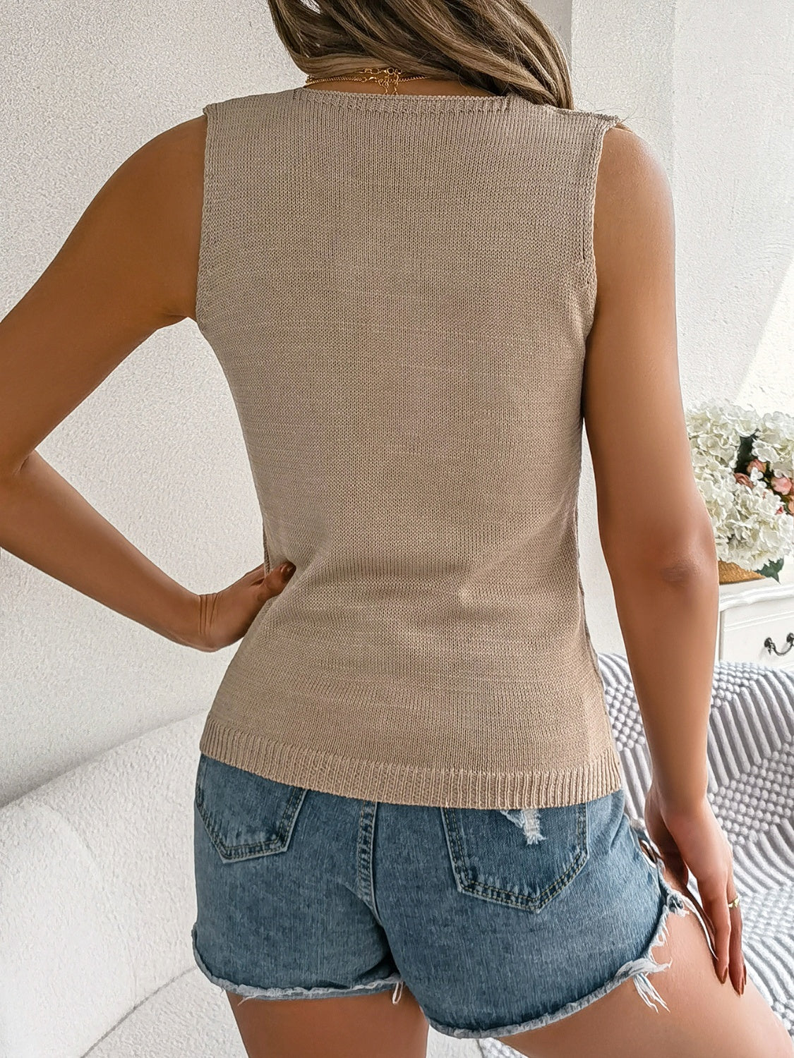 Openwork V-Neck Knit Vest Trendsi