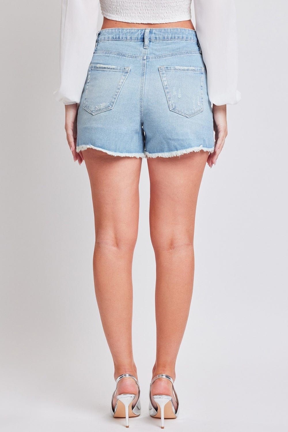 YMI Jeanswear Distressed Frayed Hem Denim Shorts Trendsi