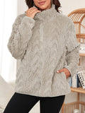 Fuzzy Zip Up Long Sleeve Jacket - Trendsi