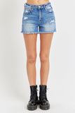 RISEN Full Size High Rise Distressed Raw Hem Denim Shorts - Trendsi