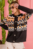 BiBi Ethnic Pattern Button Up Knit Cardigan - Trendsi