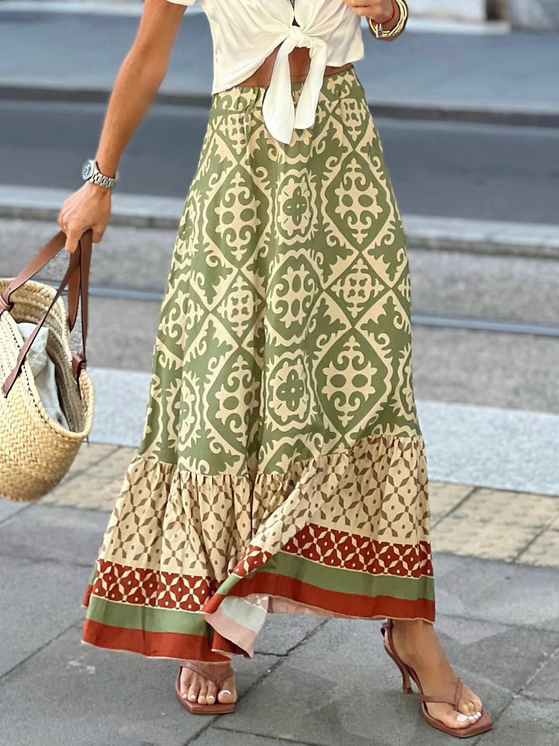 Geometric Elastic Waist Maxi Skirt Trendsi