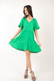 VERY J Texture V-Neck Ruffled Tiered Dress - Flyclothing LLC