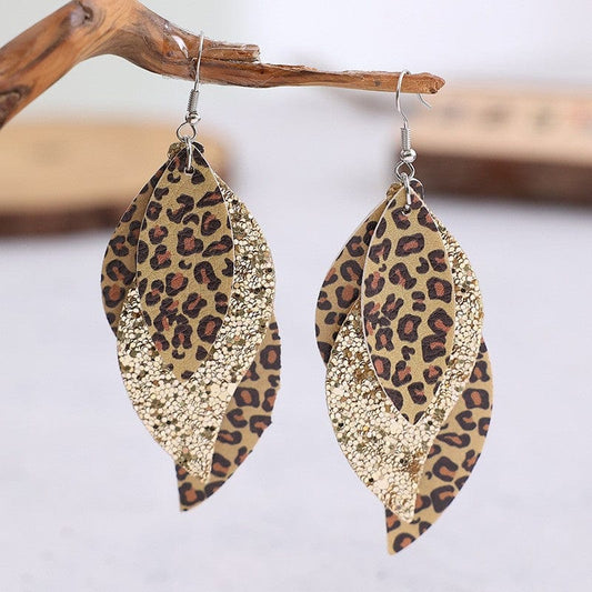 PU Leather Leopard Leaf Earrings - Trendsi