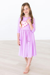 Bright Lilac 3/4 Sleeve Pocket Twirl Dress - Mila & Rose ®