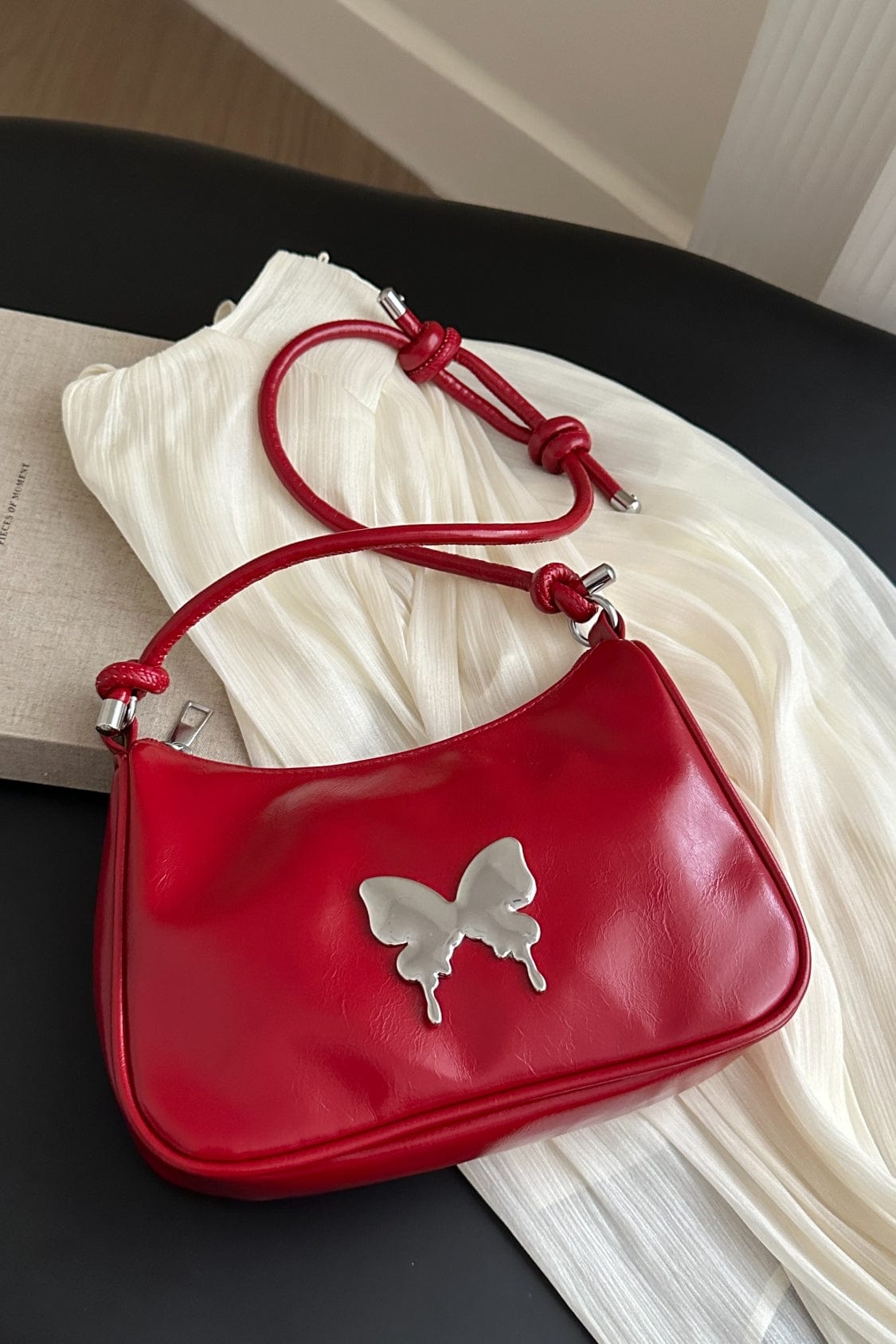 Butterfly PU Leather Knotted Strap Shoulder Bag - Trendsi