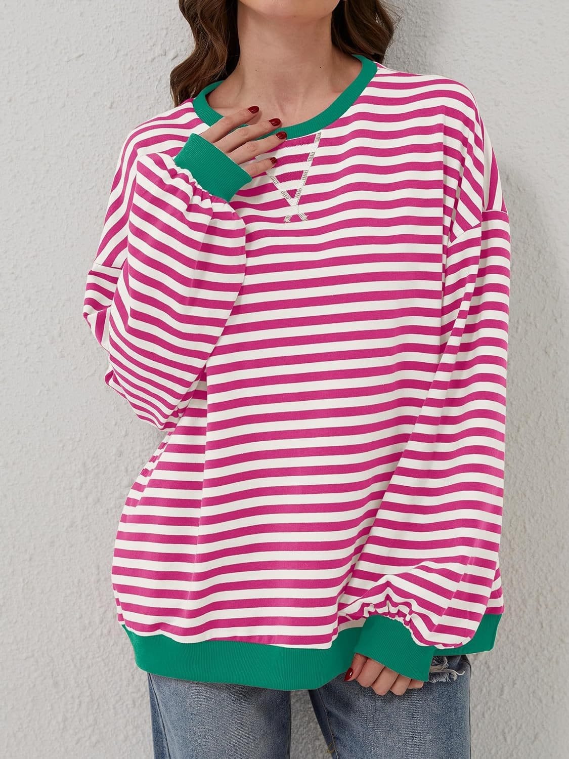 Contrast Striped Long Sleeve Sweatshirt - Trendsi