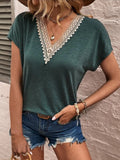 Full Size Lace Detail V-Neck Short Sleeve T-Shirt Trendsi