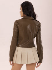 Collared Neck Snap Down Long Sleeve Jacket - Trendsi