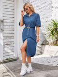 Button Up Dropped Shoulder Denim Dress - Flyclothing LLC