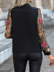 Printed Tie Neck Long Sleeve Blouse - Flyclothing LLC