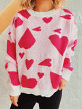 Heart Round Neck Long Sleeve Sweater - Trendsi