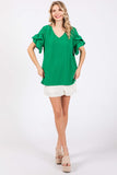 GeeGee Ruffled Short Sleeve V-Neck Blouse - Flyclothing LLC