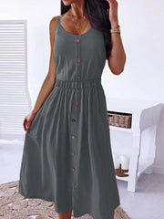 Decorative Button Spaghetti Strap Dress - Flyclothing LLC