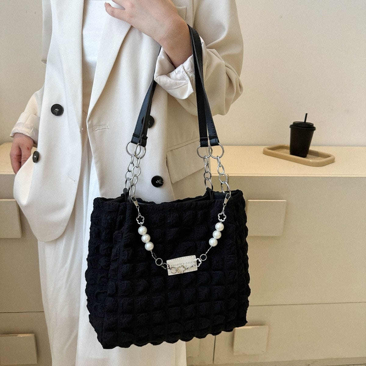 Bubble Textured Tote Bag - Trendsi