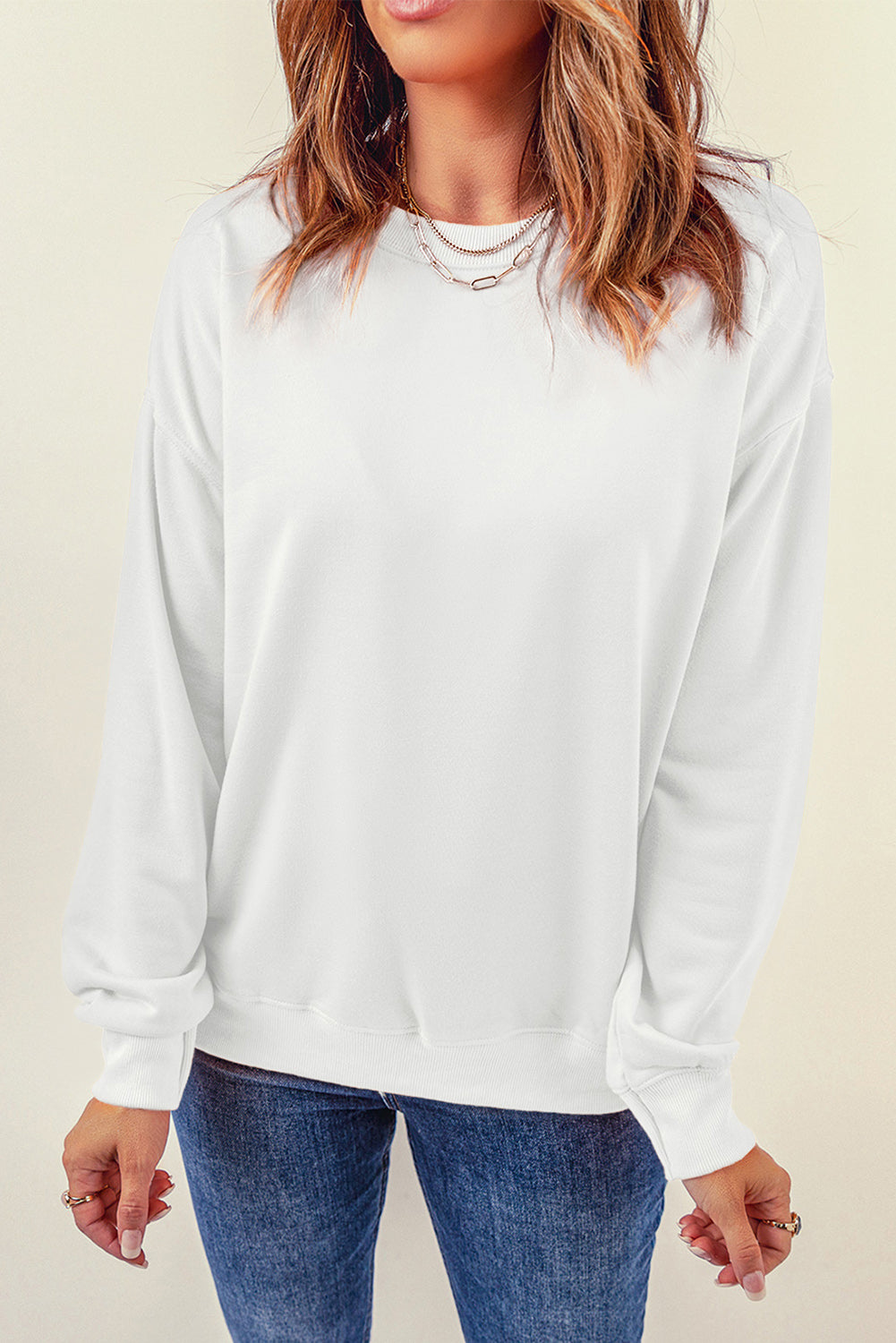 Round Neck Dropped Shoulder Sweatshirt - Flyclothing LLC