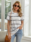 Striped Round Neck Short Sleeve T-Shirt - Flyclothing LLC