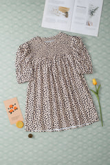 Smocked Animal Print Puff Sleeve Blouse Trendsi