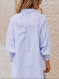 Striped Collared Neck Lantern Sleeve Shirt