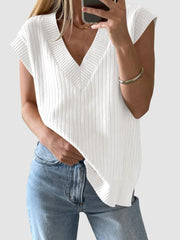 Mandy Ribbed V-Neck Sweater Vest - Trendsi