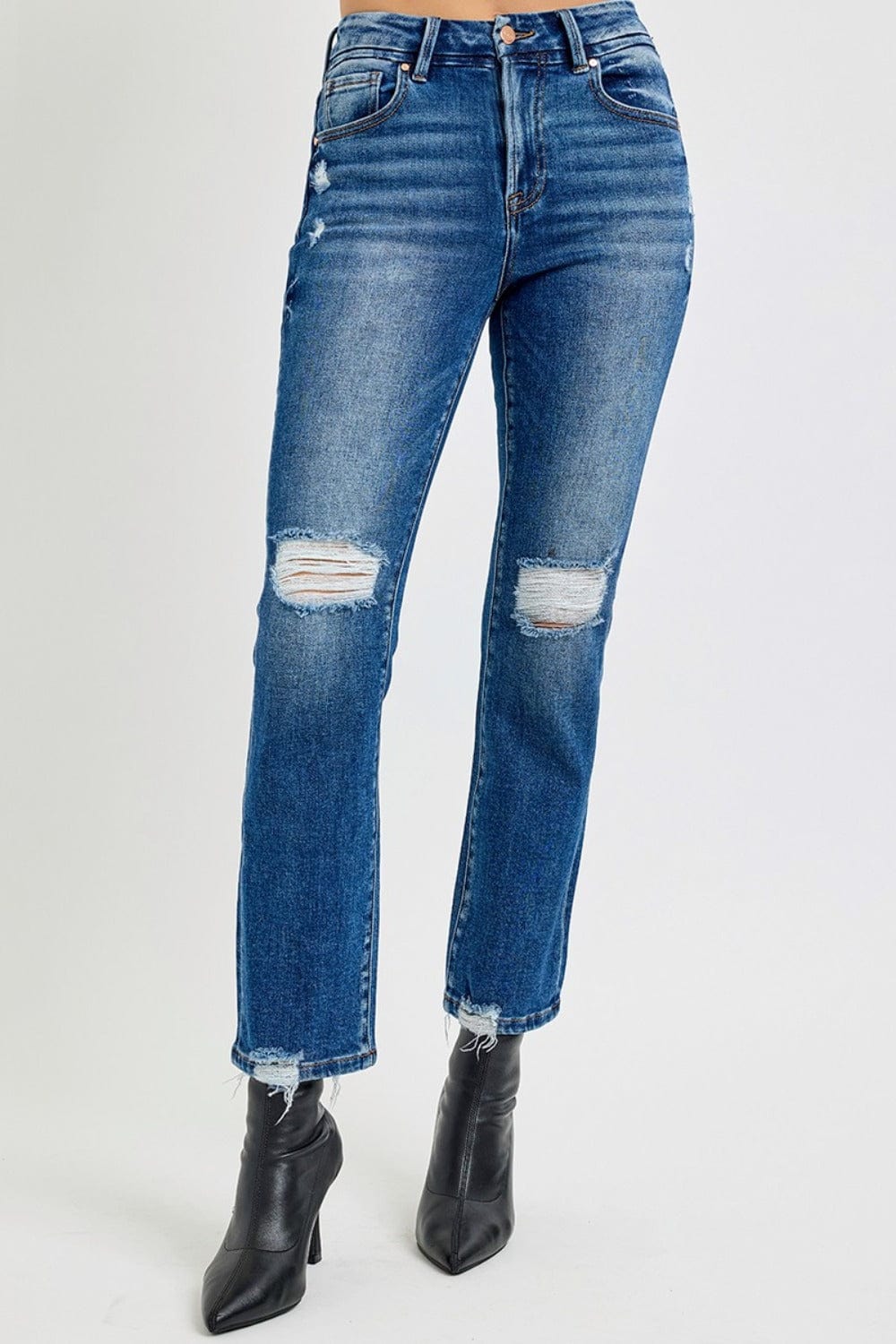 RISEN Full Size High Rise Distressed Crop Straight Jeans - Trendsi