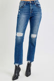 RISEN Full Size High Rise Distressed Crop Straight Jeans - Trendsi