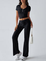 Devine Short Sleeve Top and Drawstring Pants Set - Trendsi