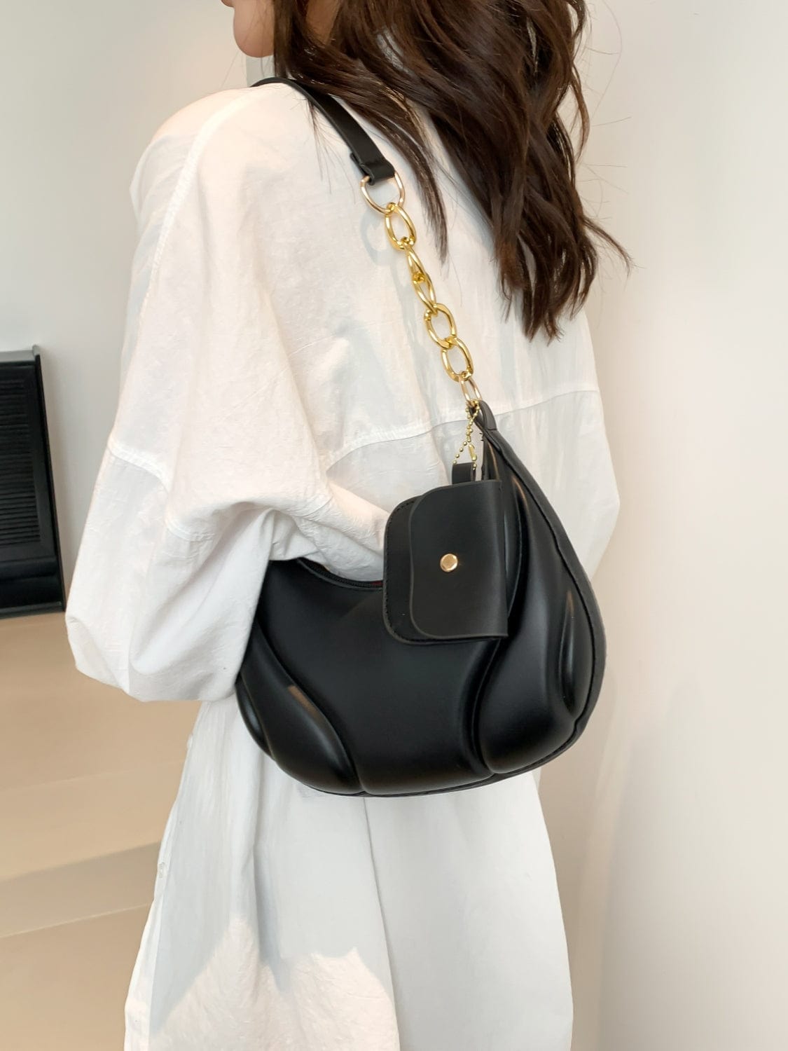 PU Leather Shoulder Bag with EarPods Bag - Trendsi