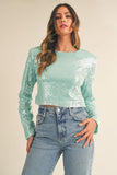 MABLE Shoulder Padded Sequin Crop Top - Trendsi