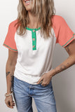 Color Block Round Neck Short Sleeve T-Shirt Trendsi