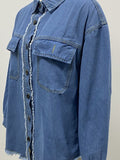 Pocketed Collared Neck Long Sleeve Denim Shirt - Trendsi