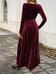 Split Surplice Long Sleeve Midi Dress