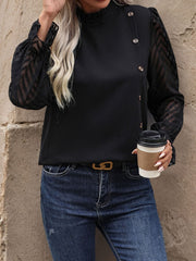 Mock Neck Flounce Sleeve Blouse - Trendsi