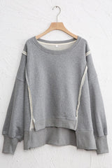 Exposed Seam High-Low Long Sleeve Sweatshirt - Trendsi