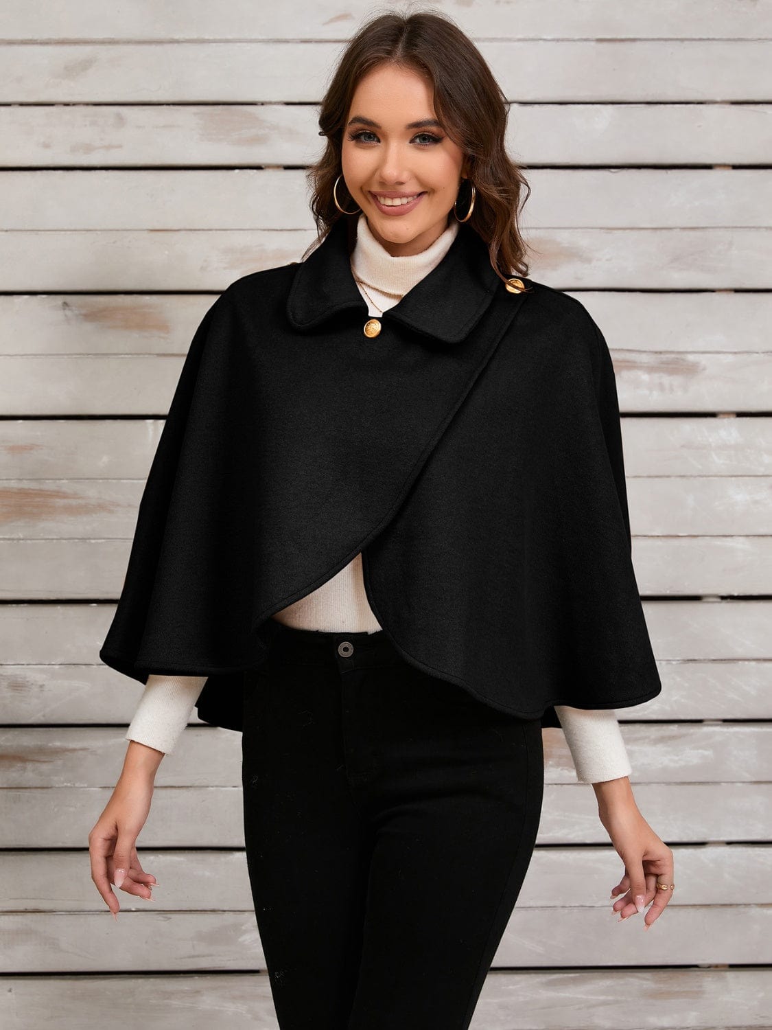 Collared Neck Cropped Cape - Trendsi