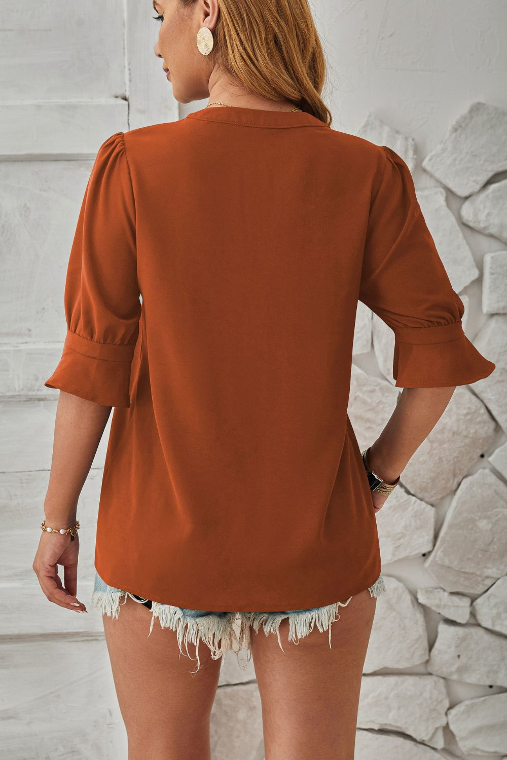 Notched Half Sleeve Blouse Trendsi