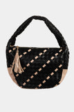 Fame Tassel Detail Weave Semi Circle Bag - Flyclothing LLC