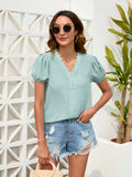 Swiss Dot Lace Detail V-Neck Blouse - Flyclothing LLC