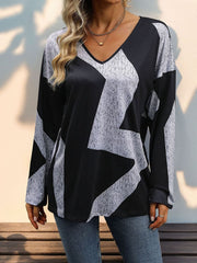 Color Block V-Neck Long Sleeve T-Shirt - Trendsi