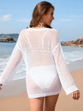 Openwork Dropped Shoulder Long Sleeve Cover-Up - Flyclothing LLC