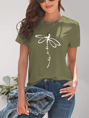 Dragonfly Graphic Round Neck Short Sleeve T-Shirt - Trendsi