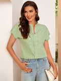 Printed Notched Short Sleeve Blouse - Flyclothing LLC