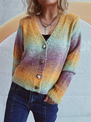 Gradient Heart Shape Button V-Neck Cardigan - Trendsi