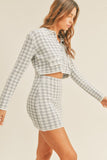 MABLE Houndstooth Cropped Knit Cardigan and Mini Skirt Set - Trendsi