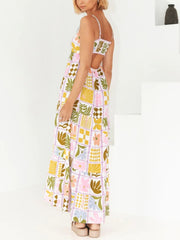 Cutout Printed Square Neck Maxi Cami Dress