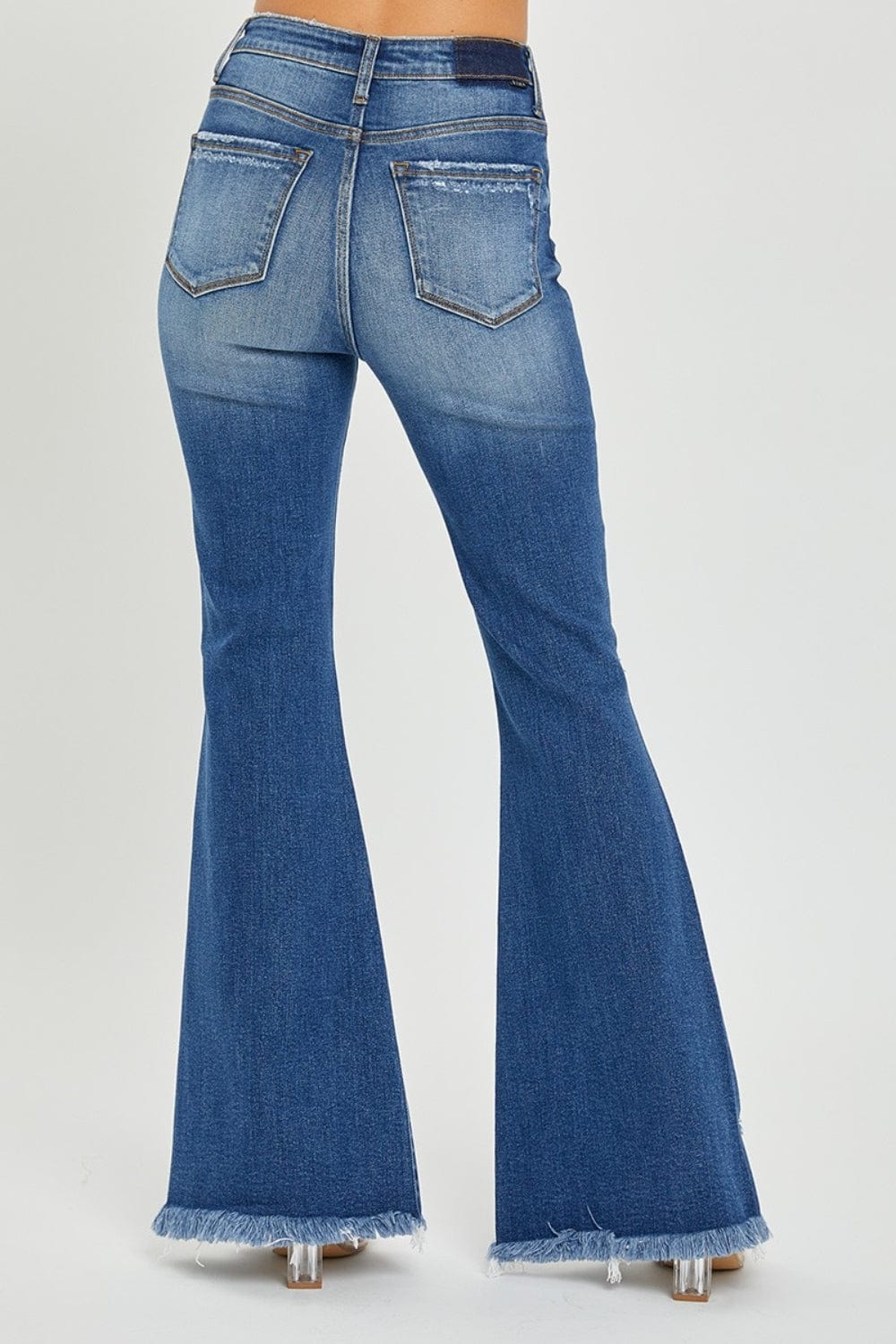 RISEN Full Size High Rise Front Slit Frayed Hem Flare Jeans - Trendsi