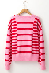 Striped Round Neck Dropped Shoulder Sweater