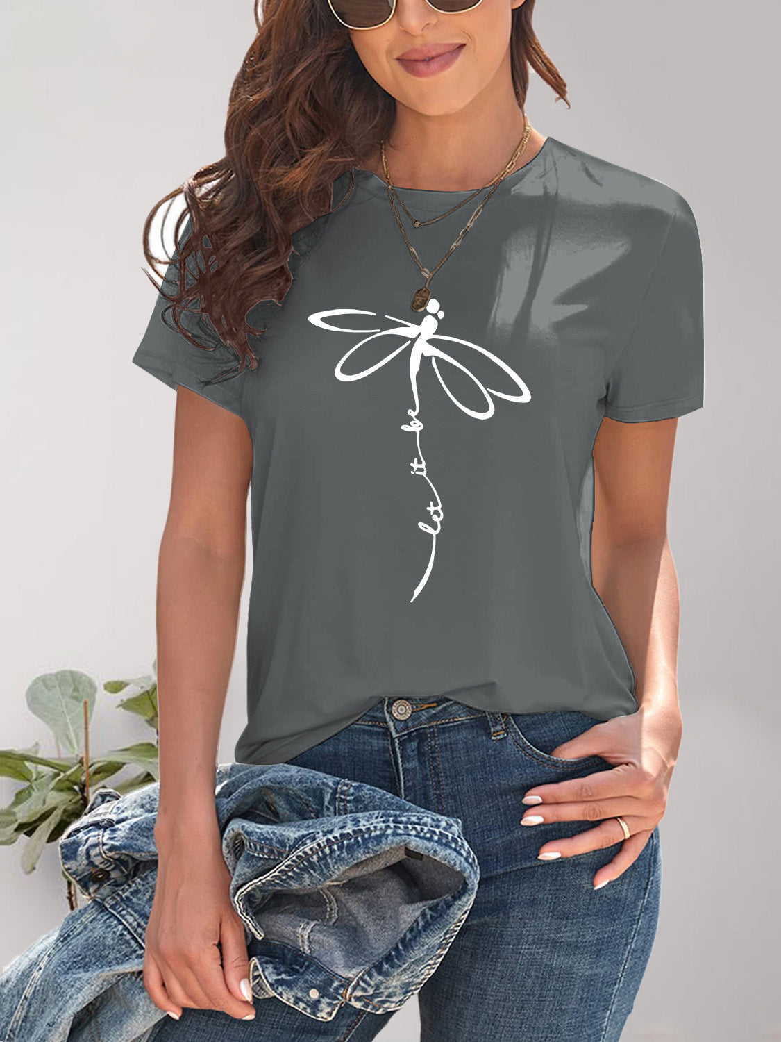 Dragonfly Graphic Round Neck Short Sleeve T-Shirt Trendsi