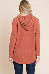 BOMBOM Contrast Drawstring Drop Shoulder Knit Hoodie - Trendsi